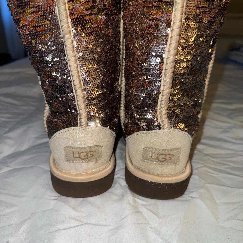 UGG Sparkling Sequin Boots in Gold and Brown